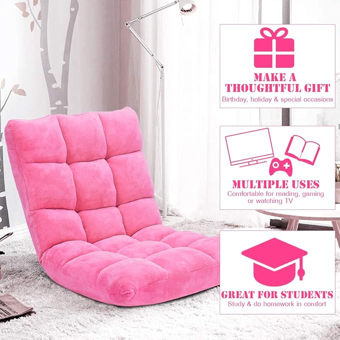 KOMFOTT 14-Position Adjustable Palace Lounger with Back Support - Gaming Chair Meditation Lounger Living Room Pink