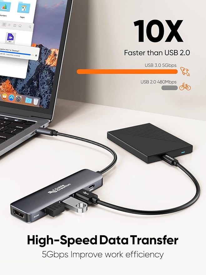 USB C Hub CableCreation 5-in-1 USB C to HDMI Multiport Adapter 100W PD 3 USB 3.0 Ports for MacBook Pro MacBook Air M1/M2 iPad Pro Surface Pro XPS