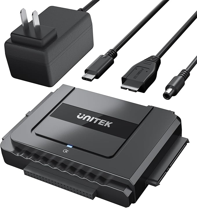 Unitek USB C to SATA 6Gbps IDE Adapter External Hard Drive Converter Kit for Universal 2.5/3.5 inch HDD/SSD Hard Drive Disk DVD-ROM/CD-ROM/CD-RW with USB C Connector &amp 12V/2A Power Adapter
