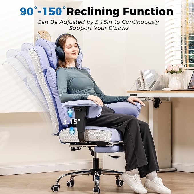 GTPLAYER Big and Tall Office Chair 400LBS Wide Ergonomic Gaming Chair with Deluxe Embossing Designed Leather with Foot Rest150°Reclining Adjustable Soft Armrests Pocket Spring Back Support and Pillow