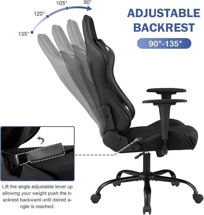 BLKMTY Gaming Chair Office Chairs High Back Computer Leather Desk Chair Racing Executive Ergonomic Adjustable Swivel Task Chairs with Headrest and Lumbar Support Black
