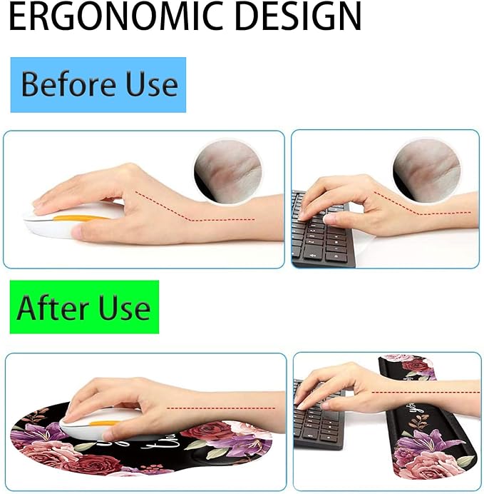 Keyboard Wrist Rest and Mouse Pad Wrist Support Set with CoastersErgonomic Gaming Mousepad for Home Office Working Studying Easy Typing &amp Pain ReliefYou Got This Adorable Peony Flower