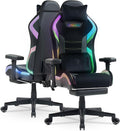 Dowinx Gaming Chair with RGB LED Lights Ergonomic Game Chair with Footrest Massage Lumbar Support Computer Gamer Chair for Adults Teens Black Green