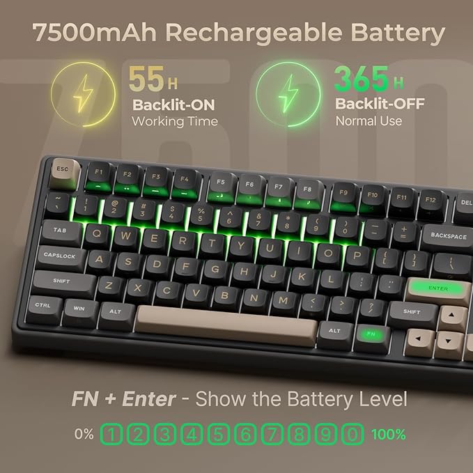 RK ROYAL KLUDGE R98 Pro Wireless Mechanical Keyboard Creamy Bluetooth/2.4GHz/Wired RGB Gaming Keyboard with Number Pad and Knob MDA Profile PBT Keycaps Gasket Hot Swappable Linear Switch Black