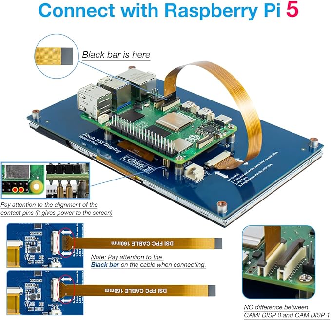 7 Inch Touchscreen IPS DSI Display Compatible with Raspberry Pi 5/4/3 800x480 Pixel Capacitive Screen MIPI Driver-Free Interface
