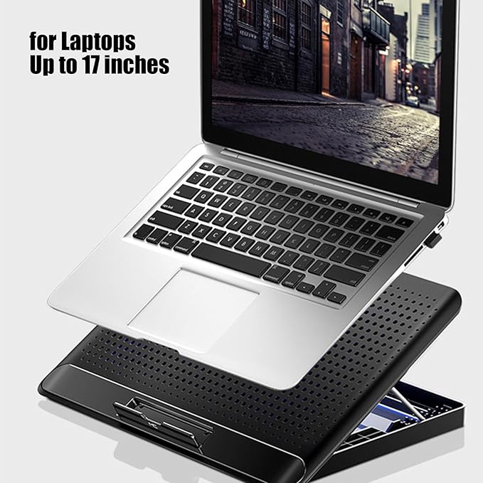 Genérico Cooling Base with Fan for Laptop | Adjustable and Silent Stand Riser – Made of Aluminium Alloy for Laptop for Keyboard Phone Tablet