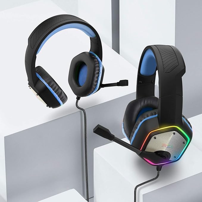 EKSA E1000 Gaming Headset Computer Headphones with Noise Canceling Mic &amp RGB Light 7.1 Surround Sound Compatible with PC PS4 PS5 Console Laptop (Blue)