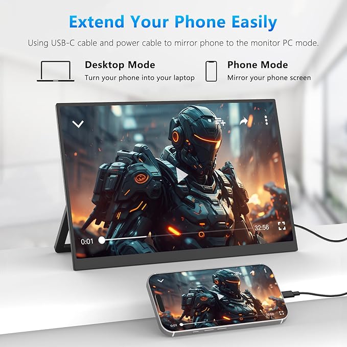 16-inch Portable Monitor 1200P Full HD IPS Panel USB-C as Core Interface HDR HDMI USB-C Mobile Display Compatible with PS5 PS4 Xbox One Switch and More Office &amp Gaming Extension Screen