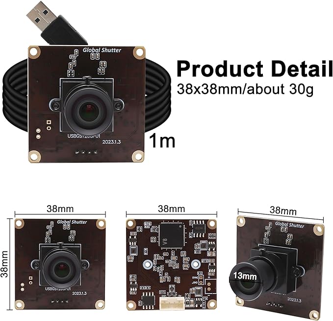 MMlove 1200P 90fps Global Shutter USB Camera Module High Speed Webcam 68° Viewing Angle 2MP lightburn Camera PC Webcam Board for VR Face Recognition StreamingPC/Laptop/Raspberry Pi