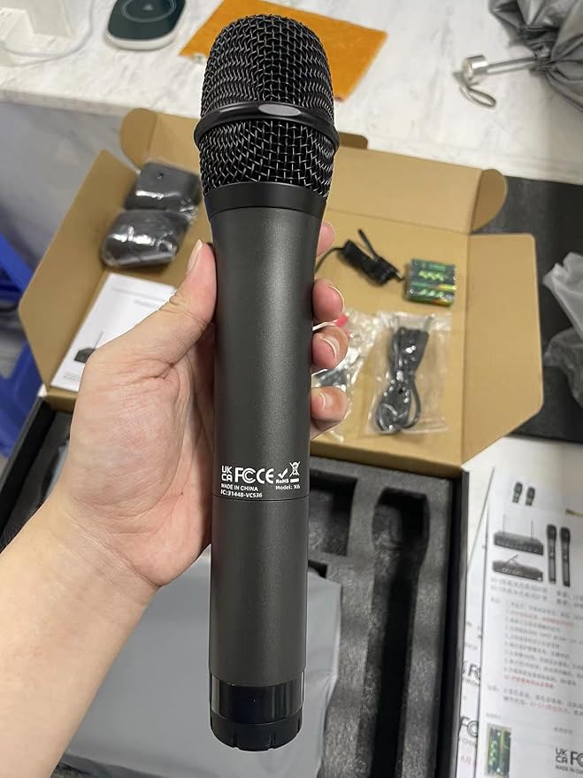 PROZOR UHF Wireless Microphone with Volume Treble Bass Echo Control Wireless Rechargeable Mic Dual Handheld Dynamic Mic System (Bluetooth UHF Base Station – Echo/Treble/Bass Control)