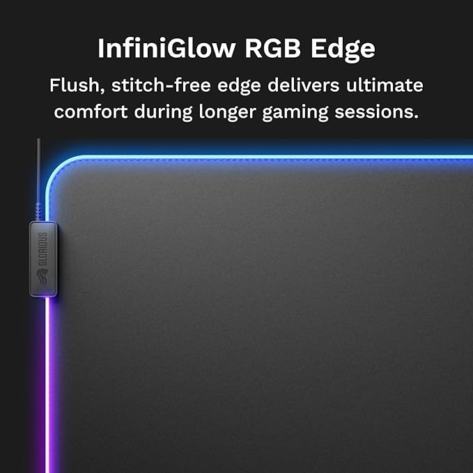 GLORIOUS Gaming Mouse Pad GMP 2 GLED - XL - 2-Zone RGB Lighting InfiniGlow RGB Stitchless Edge Premium Cloth Surface Grippy Rubber Base Optimised for Gaming - 18 x 14 x 0.1 - Large Desk Mat