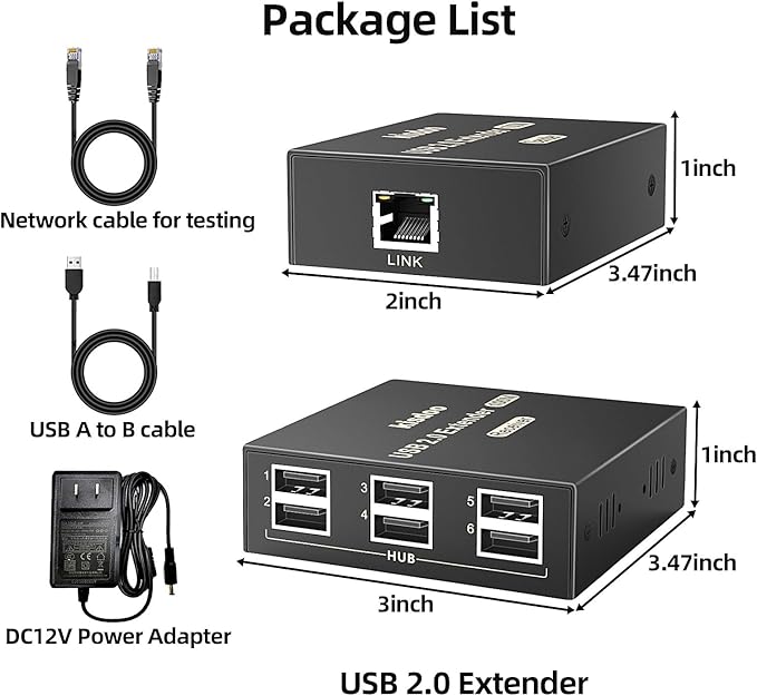 USB Extender Over Ethernet 200ft USB2.0 HUB 6ports RJ45 Cat5e/6 up to 480Mbps Plug &amp Play for USB Camera、touchscreens、Scanner Storage Hard Drive PC WindowsMacOSAndroid