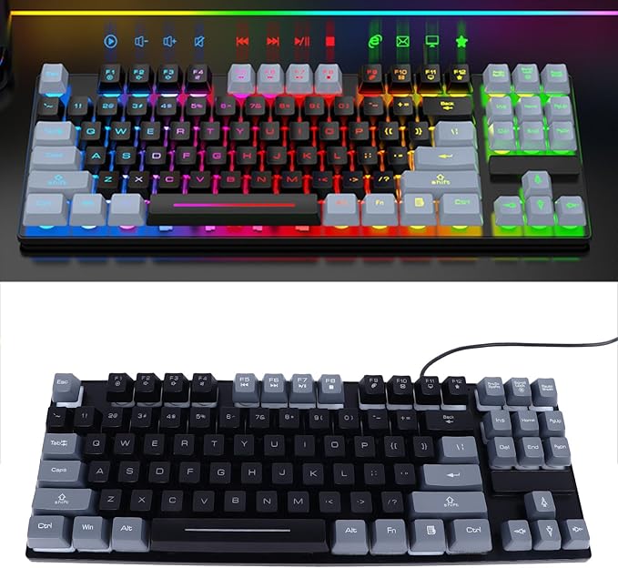 GOWENIC Gaming Keyboard USB Computer Keyboard 87 Keys RGB Backlit Floating Keycaps Dsign Contrast Color Space Saving Wired Keyboard for Desktop Laptop