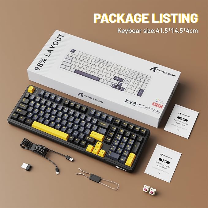 MAMBASNAKE Attack Shark X98 Wireless Mechanical Keyboard with NumpadGasket Mount Hot-Swap Pre-lubed Linear SwitchBT 5.0/2.4G/WiredRGB Backlit Computer Gaming Keyboards for PC/Tablet/PS5/Xbox-Black