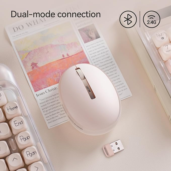 LOFREE Pudding Dual Mode Wireless Mouse with 5 Adjustable DPI Levels Rechargeable Office for Windows MacOS iOS Android Compatible with PC Mac Laptop（Foundation）