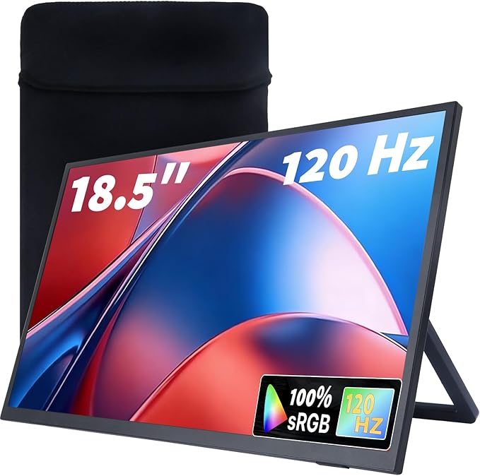18.5 Inch Large Portable Monitor for Laptop 120Hz 1080P FHD IPS Portable Travel Second Screen Display for/Phone/Xbox PS4/5 100% sRGB Dual Speakers VESA &amp Storage Bag