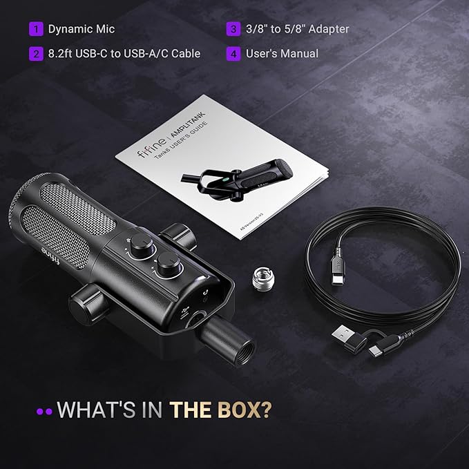 FIFINE Podcast Microphone USB/XLR Vocal Dynamic Microphone for Streaming Recording Broadcast Content Creator Studio Microphone for PC with Mute Button Headphone Monitoring-AmpliTank TANK6