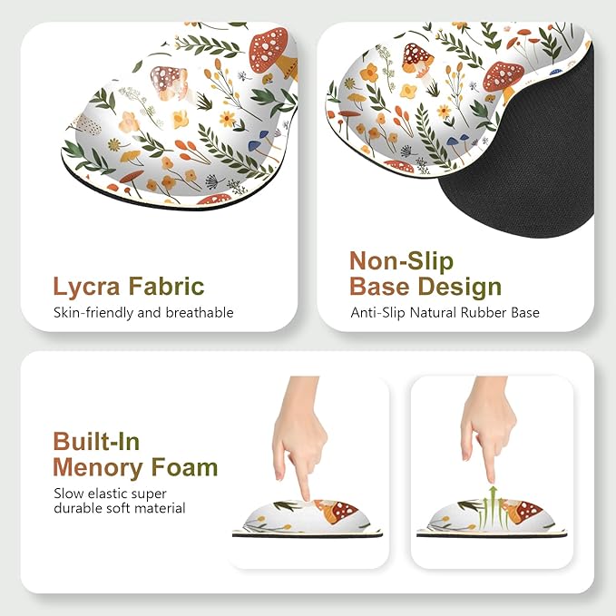 Desk Mat Gaming Mouse Pad Cute Keyboard Wrist Rest Anti-Slip XXL Mouse Pad with Stitched Edges Mushroom Plant Leaf Theme