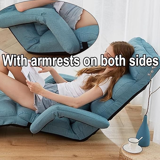 Floor Chair with Back Support and Arms Filled with High-Density Sponge and PP Cotton No Assembly is Required Sofa Chair 4 Parts Can Be Adjusted(White)
