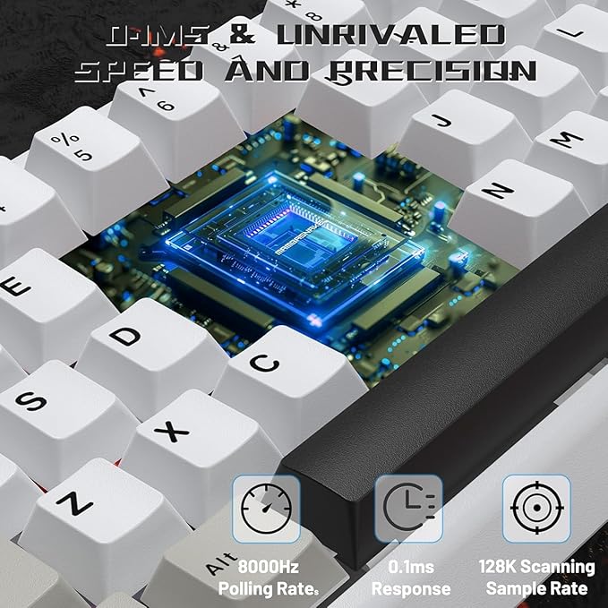 MAMBASNAKE X60 HE 60% Rapid Trigger Wireless Gaming KeyboardHall Effect Magnetic SwitchesAdjustable Actuation0.1ms Ultra-Low Latency 8KHz Polling Rate3-Mode RGB8 Color PBT Keycaps-Star White