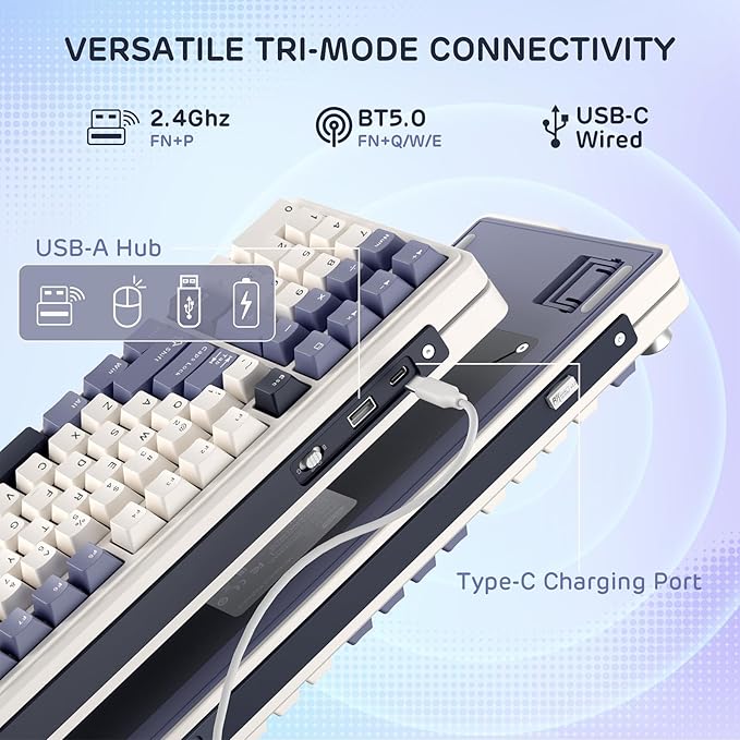 RK ROYAL KLUDGE L98 Wireless Mechanical Keyboard w/Left-Handed Southpaw Design Numpad &amp Hot Swappable Knob Tri-Mode 95% Keyboard BT/2.4G/USB-C Pro Software Gasket Mount Massive 8000mAh Battery