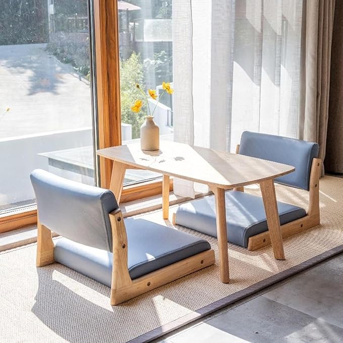 BTZHY Floor Chair Wooden Portable Floor Chair Japanese Style Legless Tatami Chair with Back Support Home Bay Window Lazy Chair Meditation Floor Seating for Living Room Bedroom(White)
