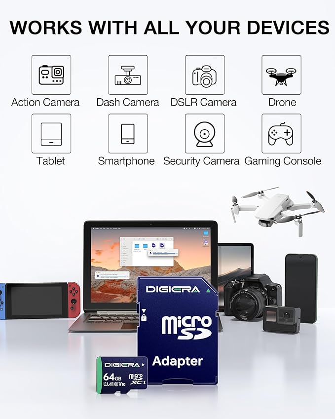 64GB CT100 microSDXC UHS-I Memory Card with Adapter - up to 100MB/s C10 U1 V10 Full HD A1 Micro SD Card for Smartphones Tablets Cameras Gaming Consoles and Drones (2 Pack)