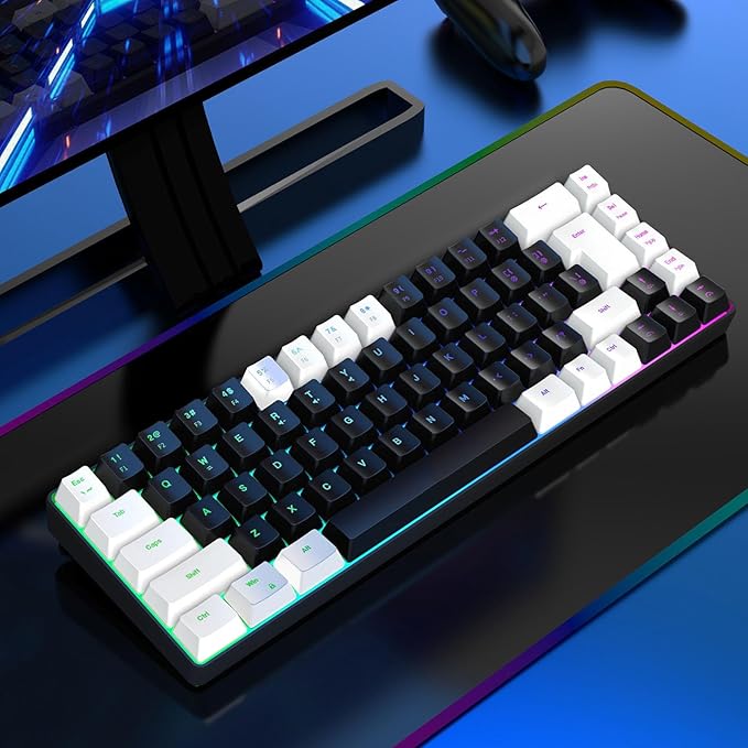 Membrane Wired Gaming Keyboard RGB Backlit Membrane Gaming Keyboard 68 Keys Linear Mechanical Feel Keyboard Ergonomic USB Computer Keyboard for Office Home Game (White Black)
