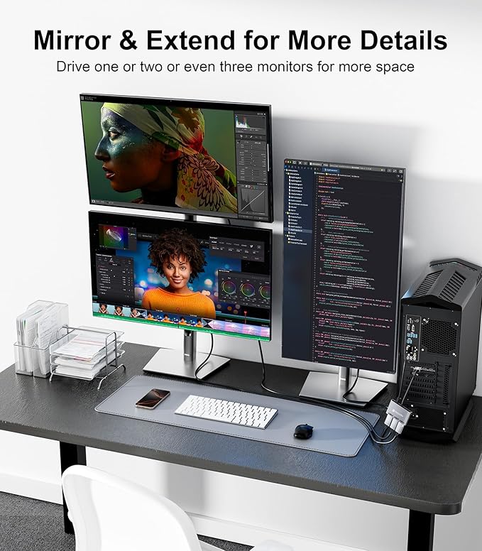 Reborn DisplayPort Splitter for 3 Monitors Adapter 4K@60Hz DP Splitter Extended Display 1 in 3 Out MST Hub for Multiple Monitor Compatible with PCNVIDIA/AMD Graphic Card