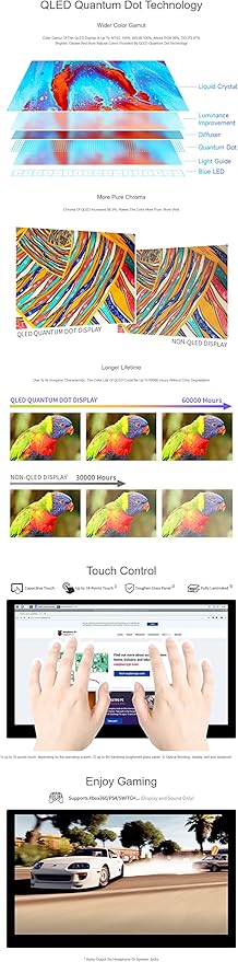 15.6inch QLED IPS Display for Raspberry Pi/Jetson Nano/PC/Game Console 1920 × 1080 100% SRGB Touch Screen Toughened Glass Panel