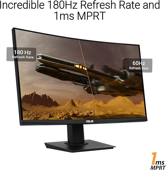 ASUS TUF Gaming 24” (23.6 inch viewable) Curved Monitor (VG24VQER) – FHD 180Hz 1ms DCI-P3 90% Extreme Low Motion Blur Sync FreeSync Shadow Boost Eye Care DisplayWidget Center 3yr Warranty
