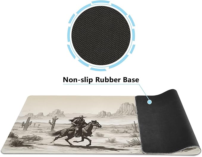 Western Desert Cowboy Large Mouse Pad Non-Slip Desk Mat for Desktop 3mm Thick Long Rubber Base Desk Mat Protector for Gamer Office Work Home 35.4x15.7 Inch
