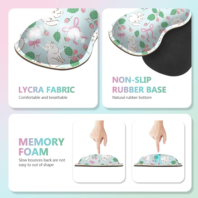 AIMSA Keyboard Wrist Rest Large Mouse Pad Wrist Support Combo Bows and Kittens Keyboard Pad Desk Mat Ergonomic Wrist Rest Cushion Pad for Home Office Gaming
