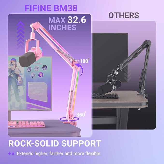 FIFINE Dynamic Microphone RGB Mic Arm &amp XLR Cable Set Studio Podcast Mic with Mute Adjustable Desk Mic Stand with 3/8-5/8 Adapter 5.9ft XLR Cable and for Streaming Recording-（K688P+BM38P+L9