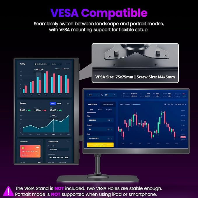 Portable Monitor 15.6 inch 4K UHD 3840X2160 145% sRGB IPS HDR HDMI USB-C Travel Monitor for Laptop MacBook PC Surface PS5 Xbox External Display with Kickstand &amp Speakers VESA Compatible