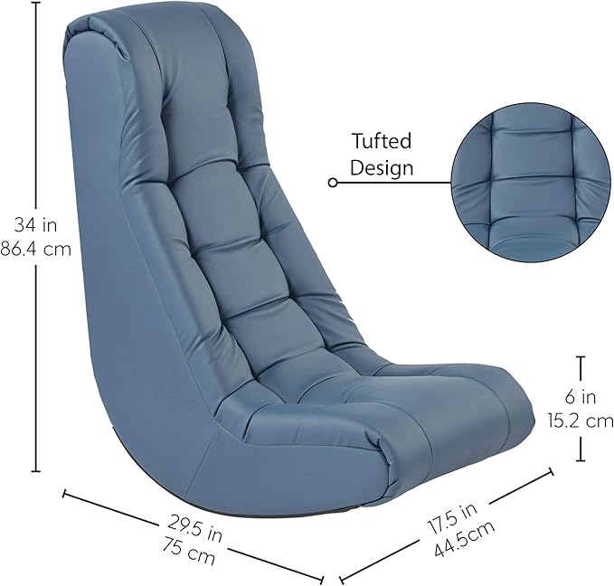 FDP Tufted Floor Rocker for Kids Teens and Adults Comfortable Ergonomic Chair for Reading Playing Video Games or Watching TV - Powder Blue 10488-PB