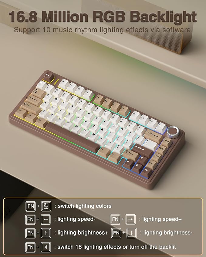AULA F75 75% Wireless Mechanical Keyboard Hot Swappable Creamy Keyboard Pre-lubed Linear Switches 2.4GHz/Type-C/BT5.0 RGB Backlit Gaming Keyboards(White&ampBrown)