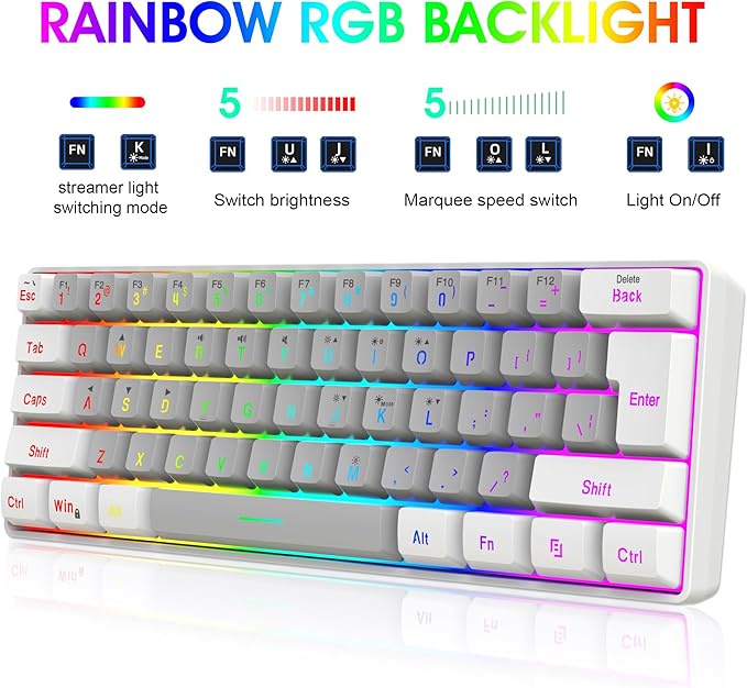 Snpurdiri 2.4G Wireless Gaming Keyboard and Mouse Combo Include Mini 60% Mechanical Feel RGB Backlit Keyboard Ergonomic Vertical Feel Small Wireless Mouse(White and Grey)