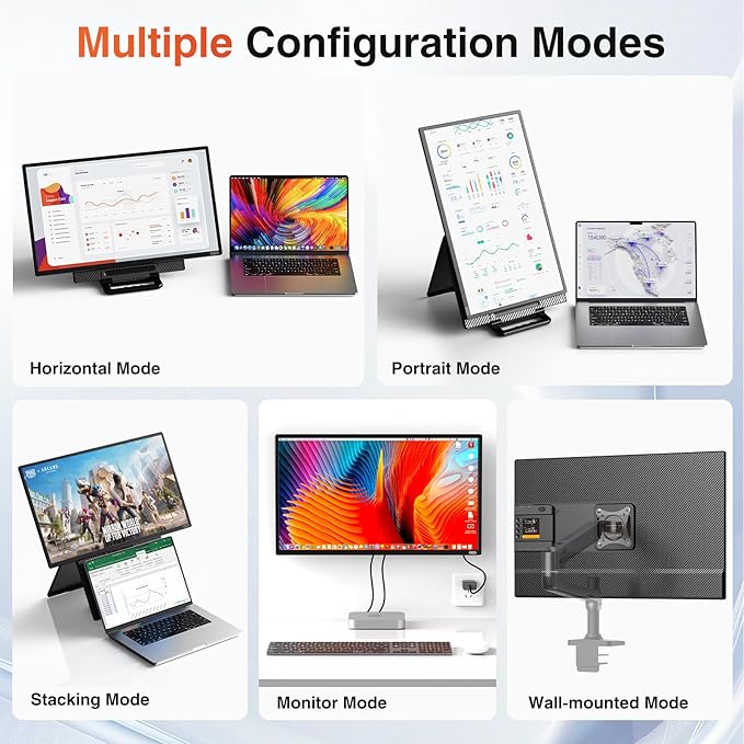 24 Large Portable Monitor 1080P FHD 100Hz IPS Monitor Height-Adjustable &amp Rotatable Screen(Horizontal/Vertical) Built-in Speakers Requires Wall Outlet Travel Monitor for Laptop / MacBook / P