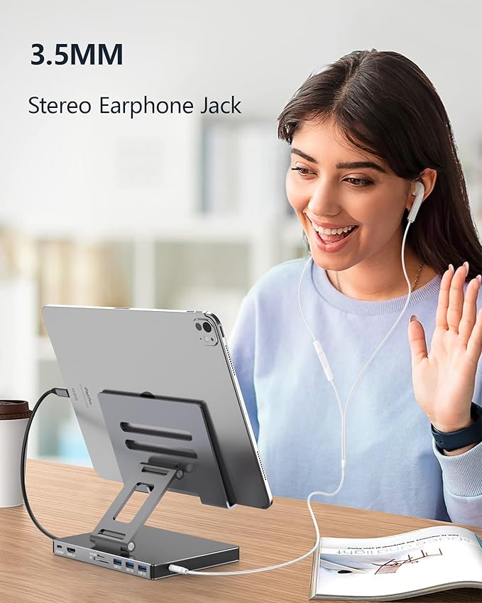 iPad Pro USB C Hub Stand Adapter for iPad Pro M5 M3 M4 13 12.9 11 Inch iPad Air Docking Station 4K 60Hz HDMI PD SD/TF Card Reader 3 USB 3.0 3.5mm Audio iPad Accessories Samsung Tablet Dock