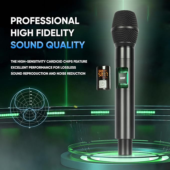 Wireless Microphone System 4 Channels UHF Metal Cordless Handheld Wireless Mics Set - Adjustable Frequencies Auto Scan 165ft Range for Karaoke Singing Meeting Church Wedding (BLM404)