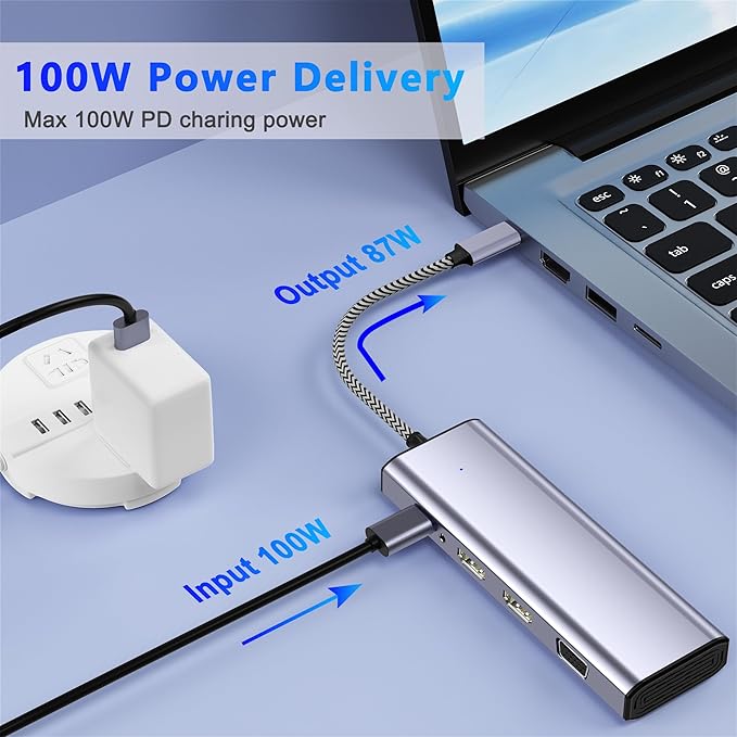 Docking Station Dual Monitor USB C to Dual HDMI Adapter 10 in 1 Laptop Docking Station 3 Monitors with HDMI/VGA/PD/Ethernet/USB/SD/TF/3.5mm Audio