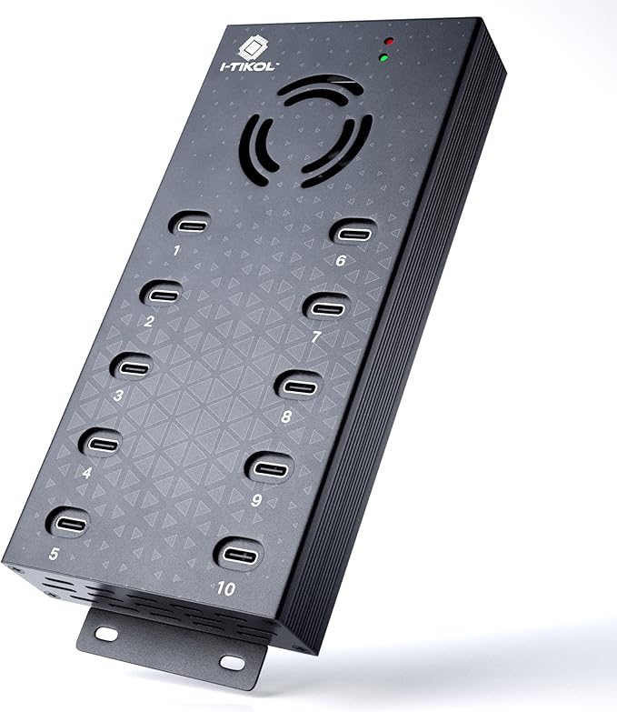 USB 2.0 Hub Type-C Multi Safety 10 Ports Powered with AC Adapter Aluminum USB Splitter with Cooling Fan - Type C for Laptops &amp PC PCFlash Drives HDD Hard Drive Mouse XPS Xbox Keyboard