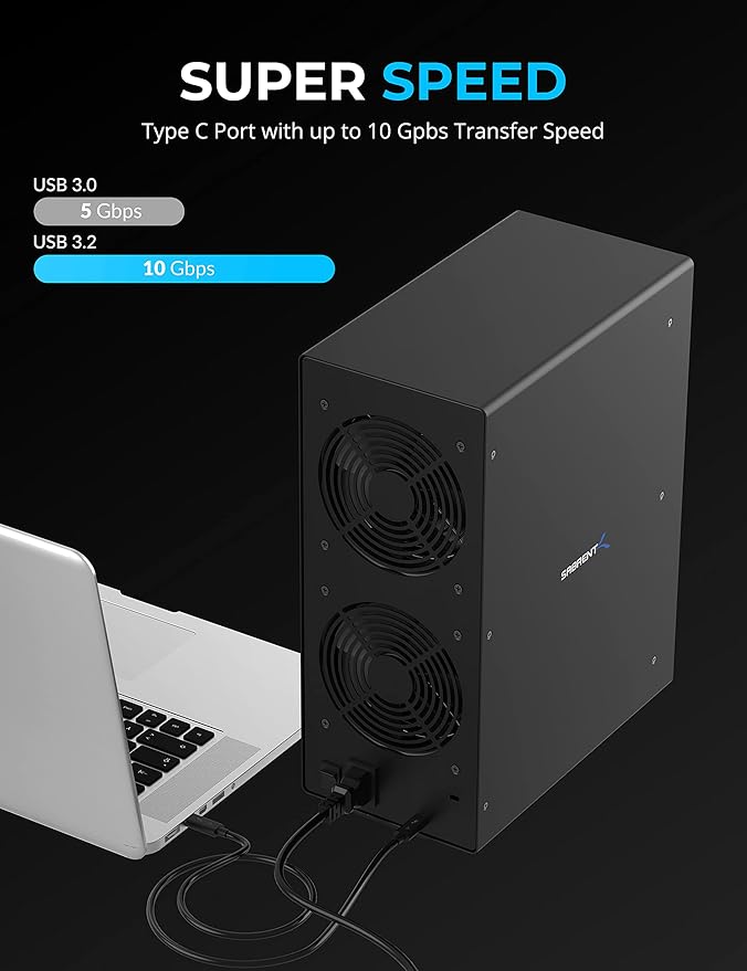SABRENT 10-Bay USB 3.2 Gen 2 SATA Docking Station for 3.5” HDD/SSD 10 Gbps USB-C DAS Tray-Less Hot-Swap Aluminum Enclosure Dual Cooling Fans Individual Power Switches No RAID (DS-UCTB)