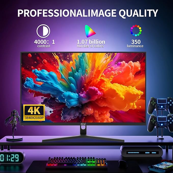 ZZA 32 Inch Computer Monitor 4K UHD Ultra-Clear (3840×2160p) IPS Screen 100% sRGBHDR10178° Viewing Angle Display Port/HDMI Compatible with Wall mounting 100 * 100MM