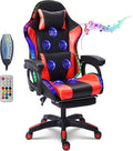TBQATNTS Gaming Chair with RGB LED Light Ergonomic Massaging Computer Gaming Chair Video Gaming Chair with Footrest Reclining Gaming Chair with Speakers Office ChairRed