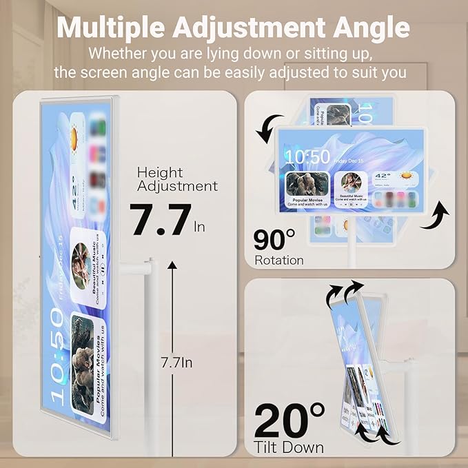 Rolling Swivel Portable Smart Screen 21.5 24 27 32 1080p/4K Touchscreen Monitor for Car RV Office Presentation(4+64gb24IN)