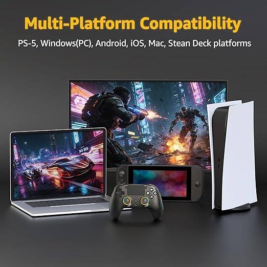 IWGAME Wireless Controller for PS-5/PC Gamepad Built-in Mic with 2 Back Buttons Support Remap/Combo Functions Hall Effect Trigger&ampJoysticks Motion Control 3.5mm Headphone Jack Cool RGB Light（