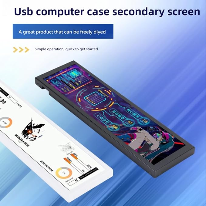 Gugxiom 8.8 Inch PC Sensor Panel Display 1920x480 IPS Secondary Screen for Computer Case Monitor CPU GPU RAM Temp Data Aluminum Alloy - USB Type C 60Hz (Black)