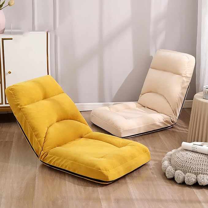 NaKeah Foldable Lazy Sofa Chair 5-Position Adjustable Floor Chair Padded Gaming Recliner for Reading Living Room Bedroom IndoorC